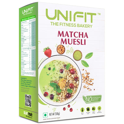 UNIFIT Muesli Cereal for Breakfast | Matcha Powder | Healthy Breakfast Cereals | High Protein Cereal Oats | Instant & Crunchy | Ready to Eat | With Goodness of Cranberries & Almonds | 500g