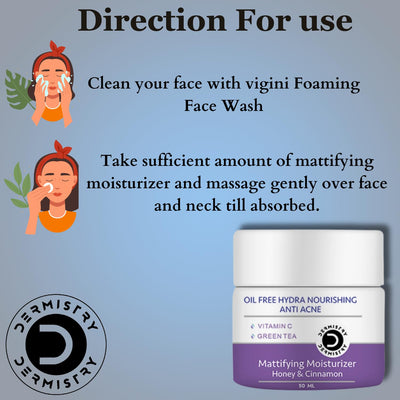 Dermistry 1% Salicylic Acid Oil Free Water Based Mattifying Face Moisturizer, Day Night Cream Gel for Oily Acne Prone Skin, Removes Pimples Dark Spot, Lightweight Non-Greasy - Girls Boys Men Women