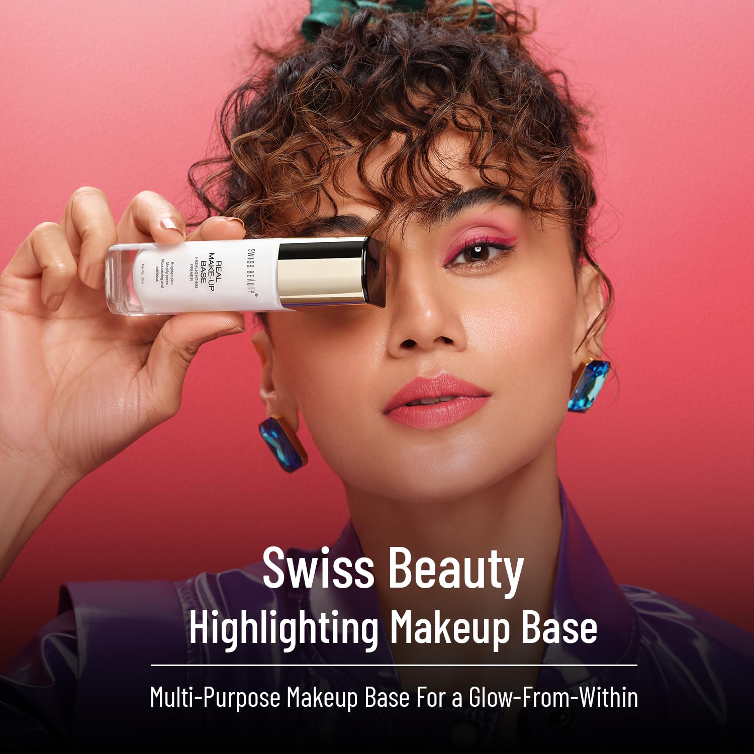 Swiss Beauty Real Makeup Base Highlighting Primer| Skin-Hydrating Poreless Primer With Natural Glow Finish For Face Makeup |Shade - Golden-Tint, 32Ml