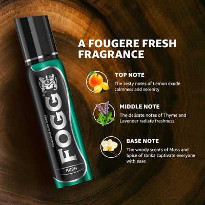 4x Fogg Rush No Gas Deodorant for Men, Long-Lasting Perfume Body Spray, 150 ml each - Pack of 4