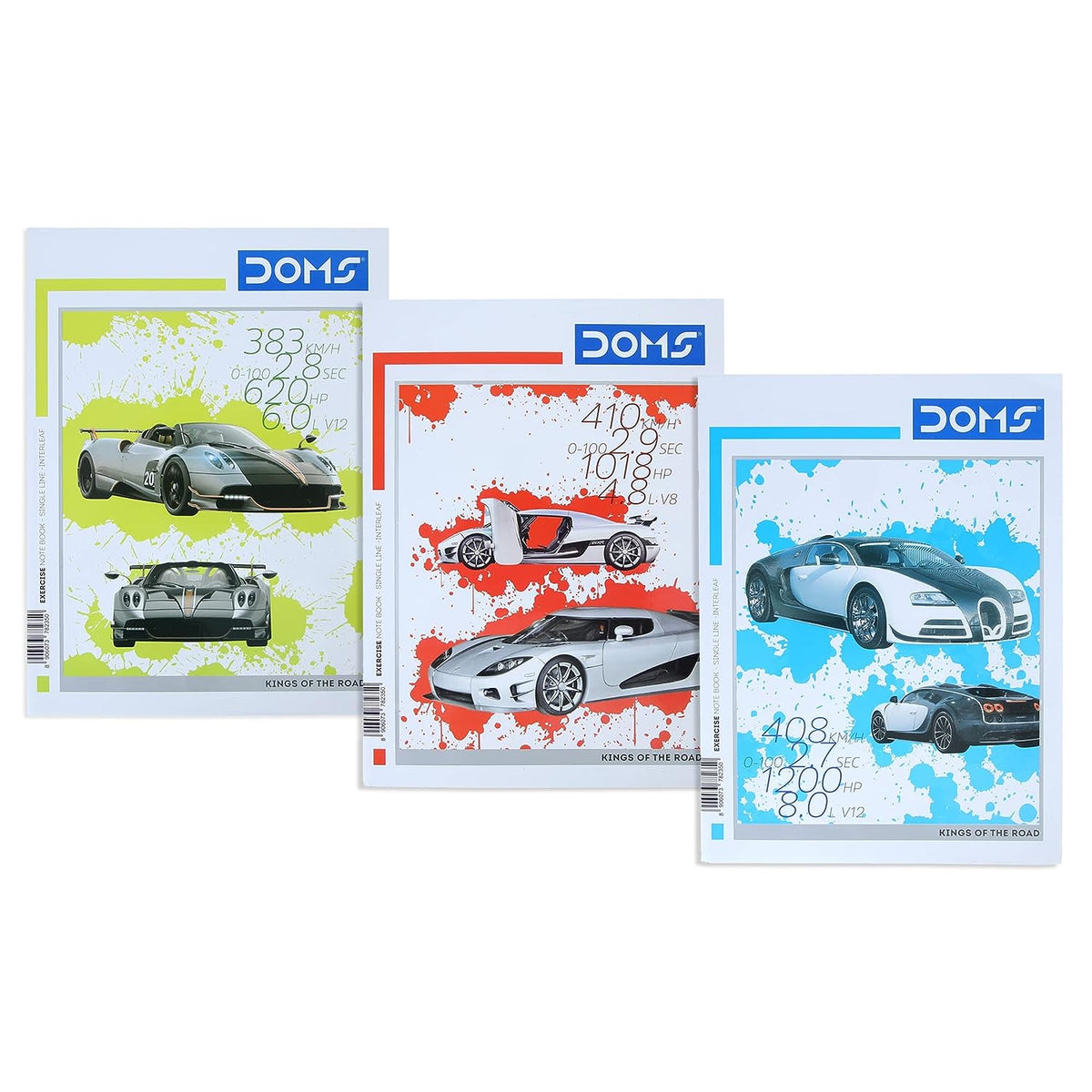 Doms Kings Of The Road Series Notebook | Single Line Interleaf | 57GSM | 172 Pages | 18 x 24 cm | Pack of 6