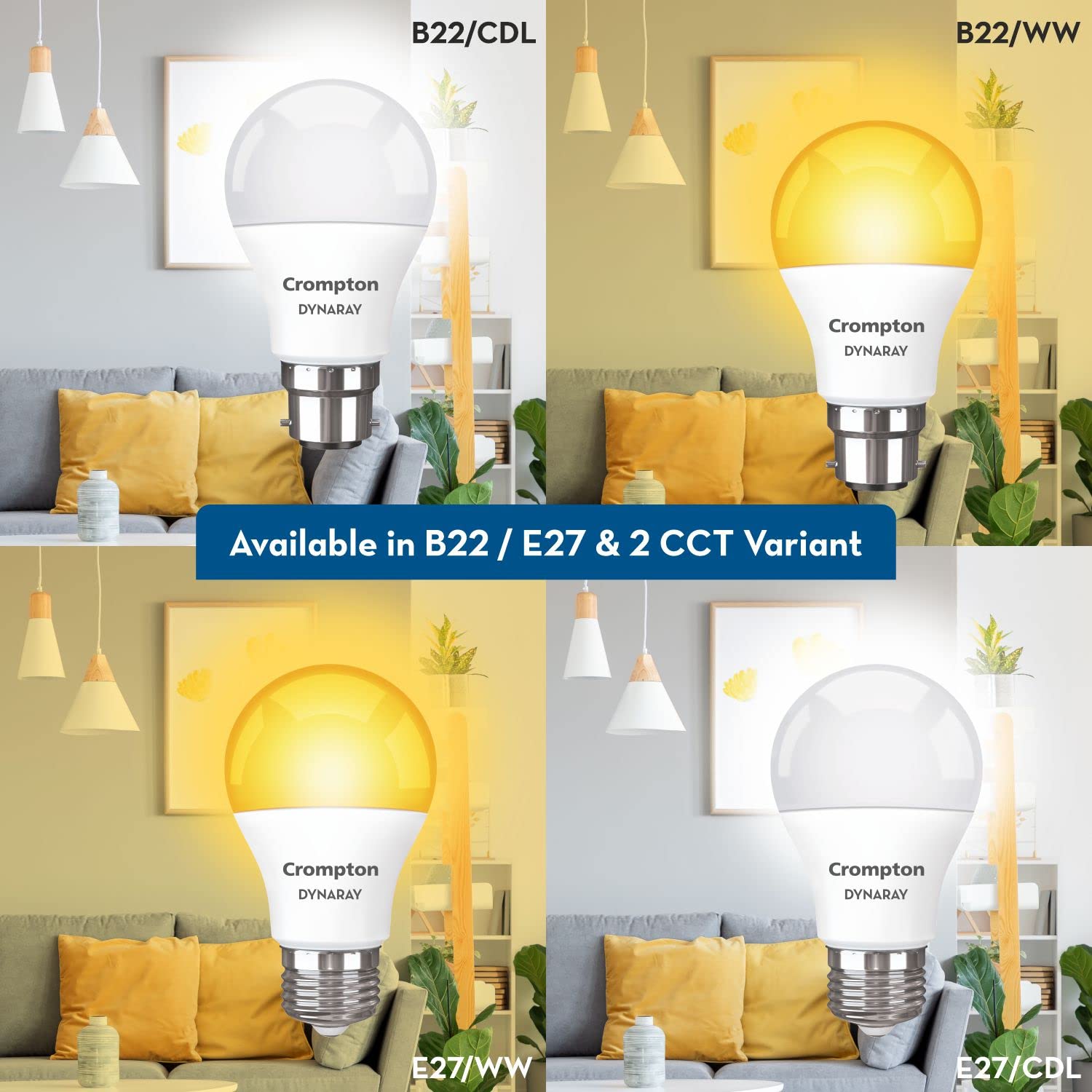 Crompton Dyna Ray 9W Round B22 LED Cool Day Light Pack of 2