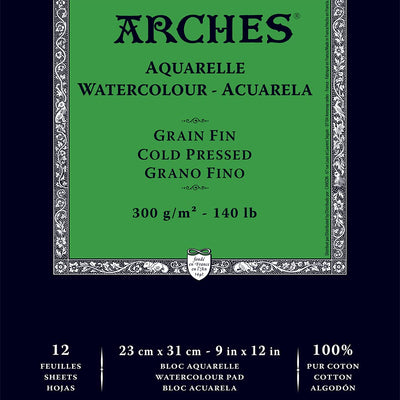 Arches Watercolour 300 GSM Cold Pressed Natural White 23 x 31 cm Paper Pad, 12 Sheets