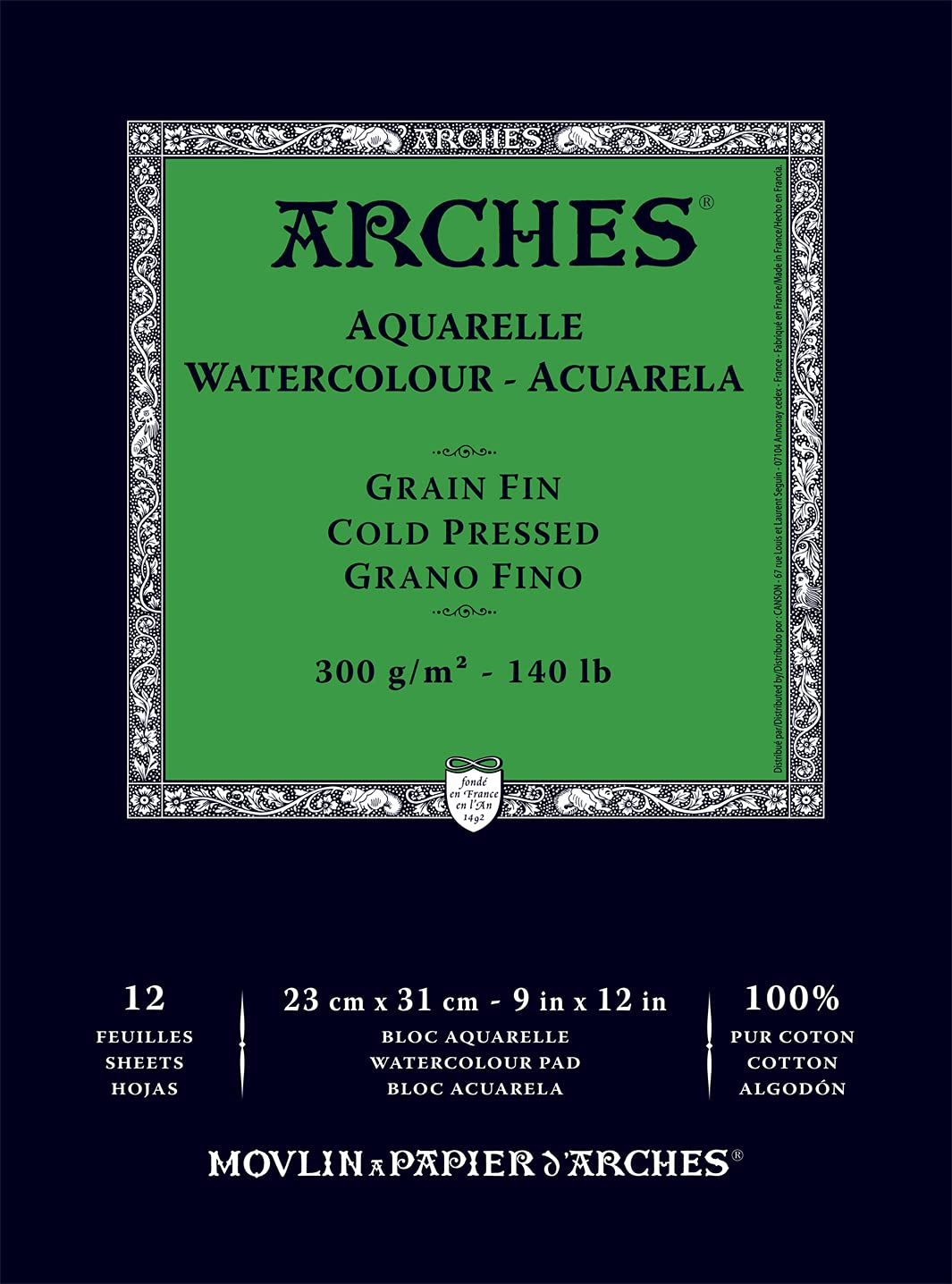 Arches Watercolour 300 GSM Cold Pressed Natural White 23 x 31 cm Paper Pad, 12 Sheets