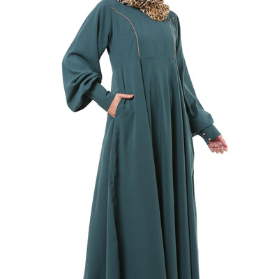 BT - Being Traditional Umbrella Cut Flare Abaya Dress for Women Made in Nida Matt Fabric with Long Cuff Sleeves, Side Pocket (BT-UMA-012) (2XL, Mist Blue)