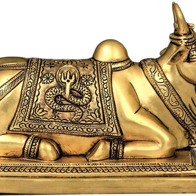 Brass Mart Astadhatu Brass Nandi Bull Idol for Home Temple/Decorative Brisabh Nandi Idol for Puja/Shiv Nandi Puja Idol (4 Cm, Gold), Idol