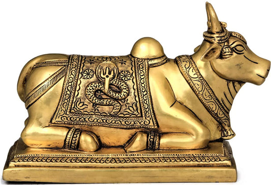 Brass Mart Astadhatu Brass Nandi Bull Idol for Home Temple/Decorative Brisabh Nandi Idol for Puja/Shiv Nandi Puja Idol (4 Cm, Gold), Idol