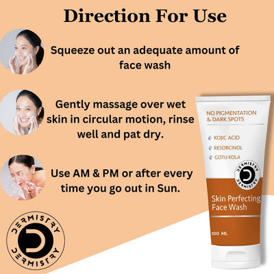 Dermistry 1% Kojic Acid Instant Pigmentation D De Tan Dark Spots Removal Skin Lightening Brightening Glowing Fairness Face Wash For Men Women - 100ml