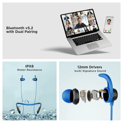 boAt Rockerz 255 Neo in-Ear Bluetooth Neckband with Mic with ENx Tech, Smart Magnetic Buds, ASAP Charge, Upto 25 Hours Playback, 12MM Drivers, Beast Mode, Dual Pairing (Furious Blue)