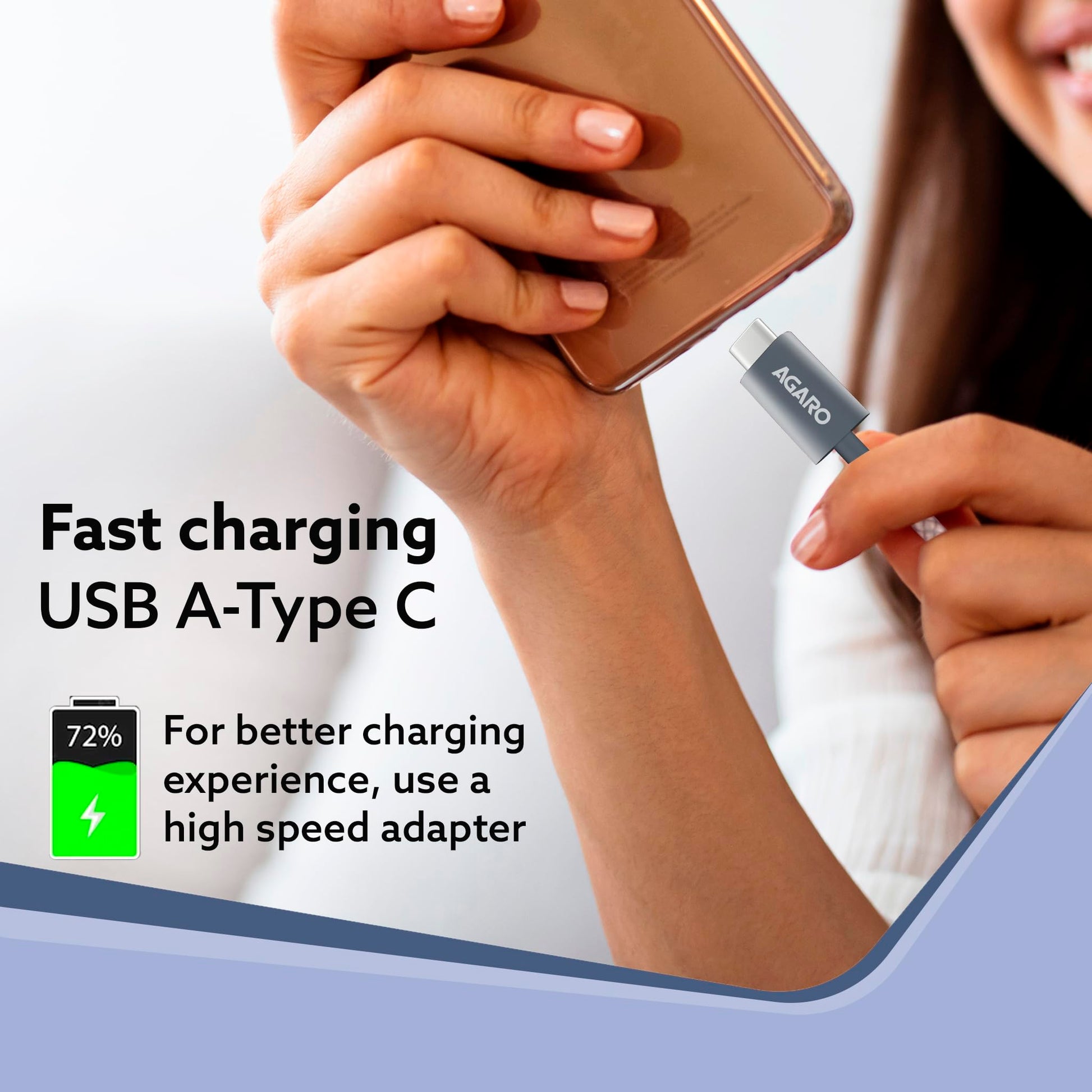 AGARO USB-A to Type C Cable, Unbreakable Braided Cable, 3A Fast Charging, Compatible with All Type C Devices Including Smartphones, Tablets etc, PD Technology, 1 M (3.2Ft), 480 Mbps Data Transmission