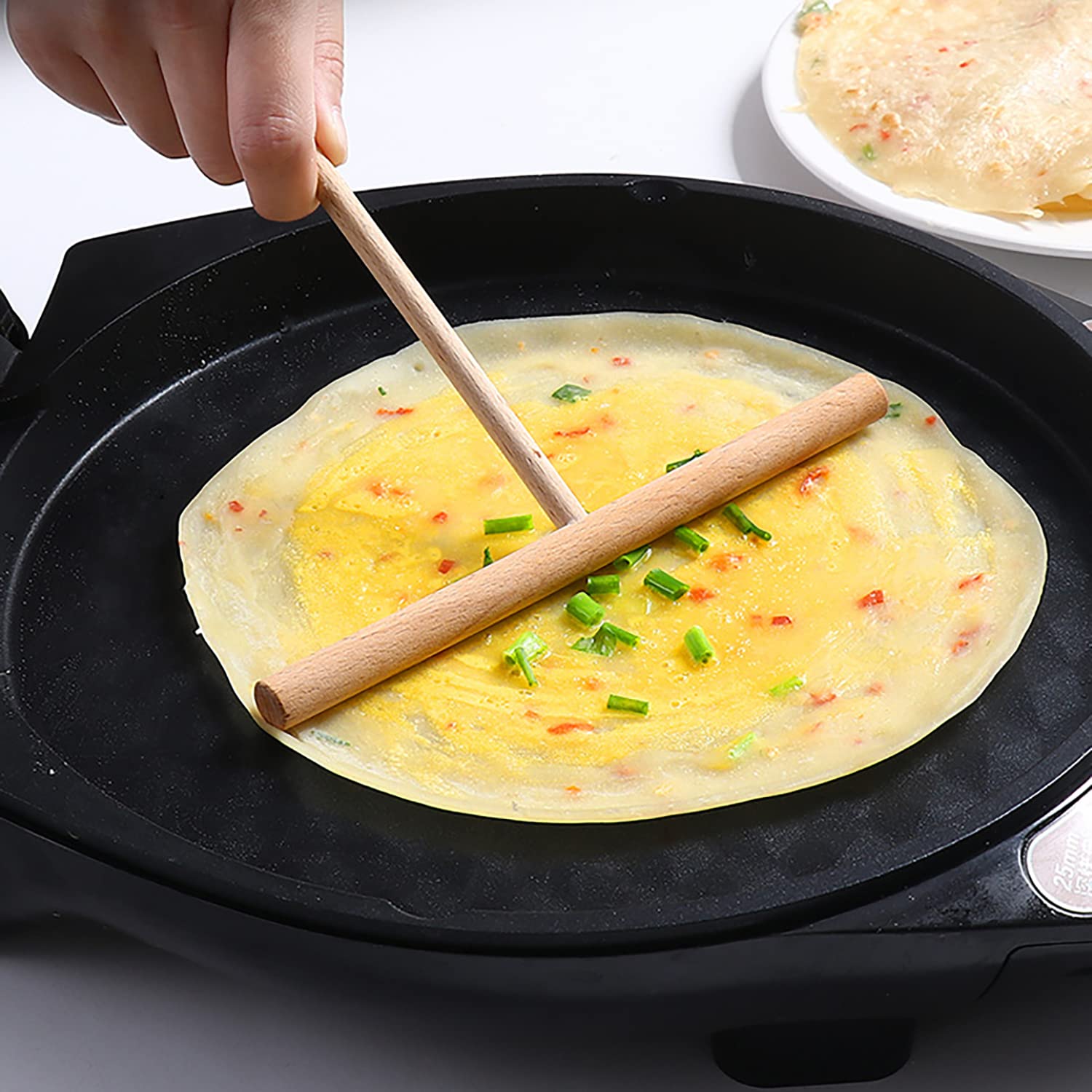 4 Pcs Crepe Spreader Stick and Spatula Kit with Random Color Oil Brush for Fit Large Crepe Pan Maker