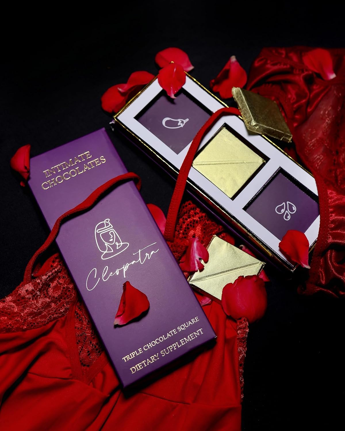 Cleopatra Intimate Chocolate Bars For Uplifting Mood, Vitality, More Desire & Enjoyment Best Gift Set Ideal For Men & Women, 60g With 1 Handcuffs (Hathkadi), 1 Blindfold & 2 Dice
