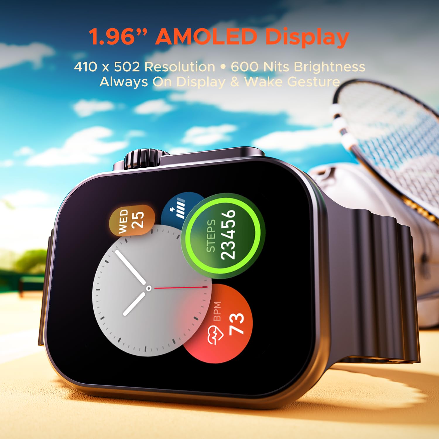 boAt Wave Elevate Pro Smart Watch w/ 1.96" AMOLED Display, BT Calling, Coins,Rugged Metal Body,Functional Crown,Always on Display,100+Sports Mode,Menstrual Tracking,HR & SpO2(Dark Grey)