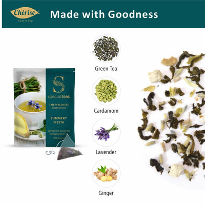 Cherise Specialiteas Summery Fiesta Cardamom Lavender Herbal Green Tea (2 g x 25 Pyramid Tea Bags)