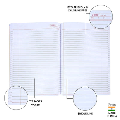 Doms Health Is Wealth Series Notebook | A4 | Single Line | 57GSM | 172 Pages | 21 x 29.7 cm | Pack of 3