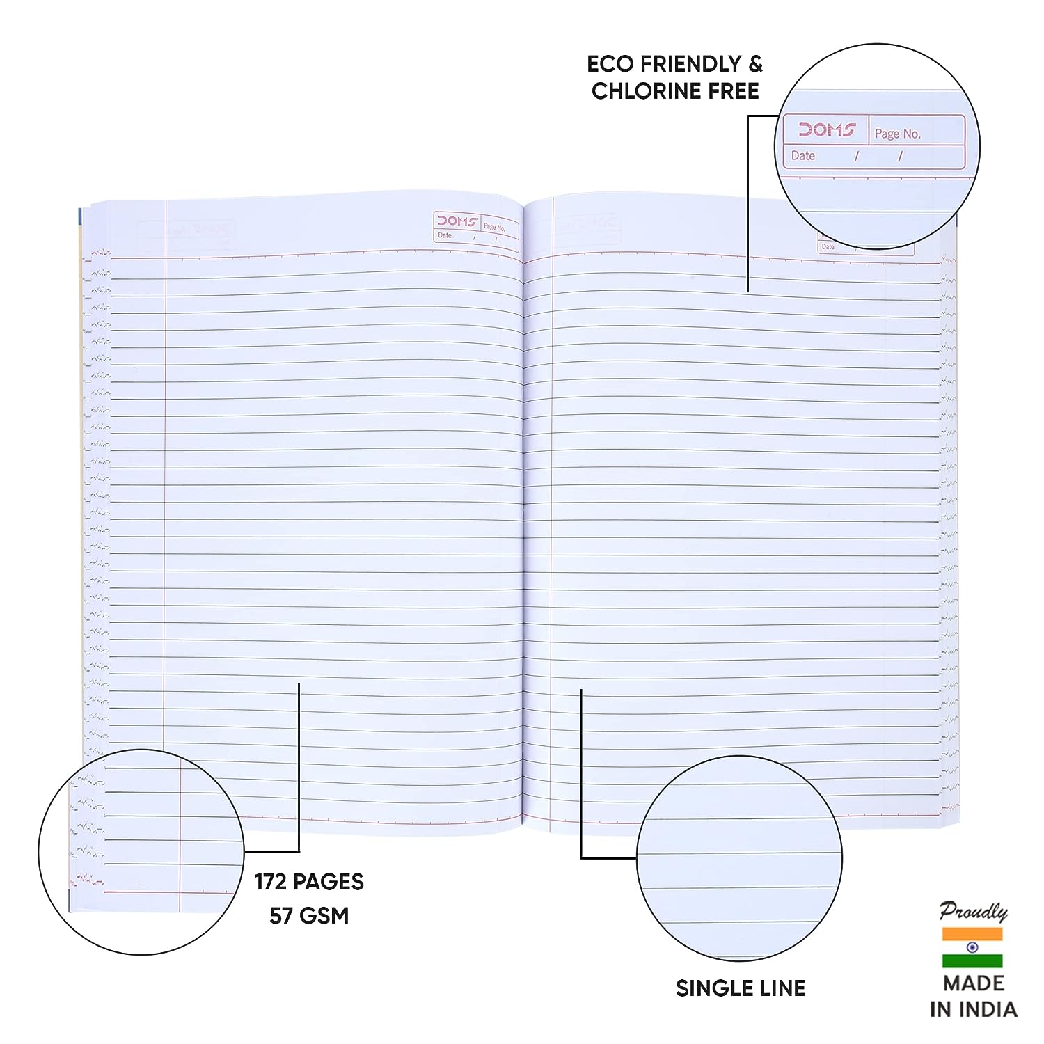 Doms Health Is Wealth Series Notebook | A4 | Single Line | 57GSM | 172 Pages | 21 x 29.7 cm | Pack of 3