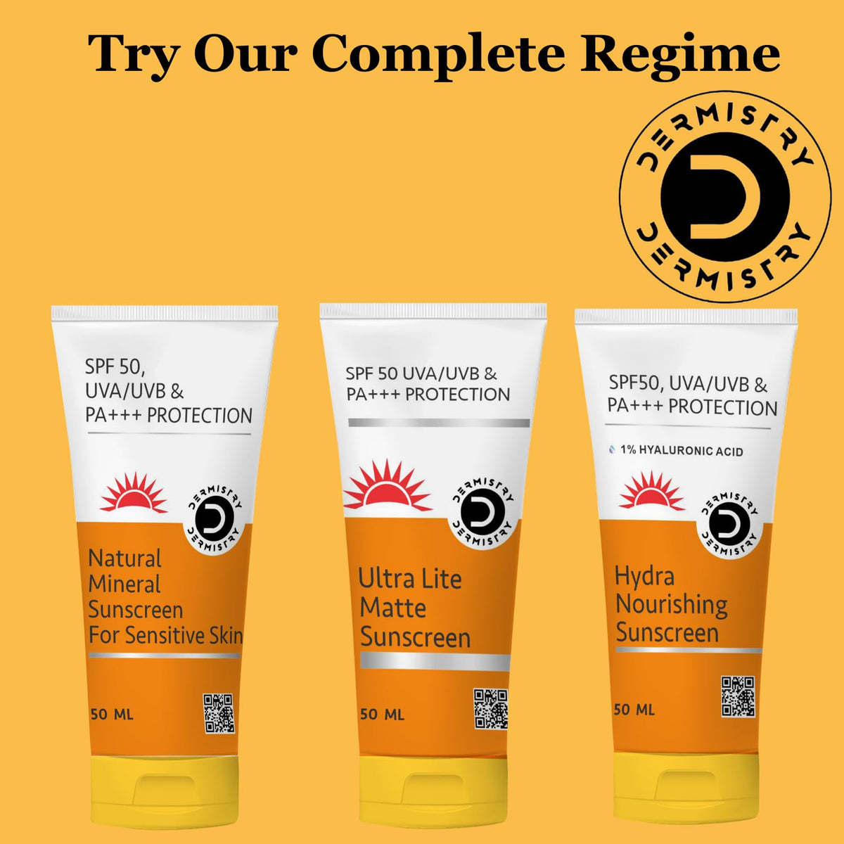 Dermistry Natural Mineral Based Oil Free Pollution Protect Water Based Sunscreen SPF 50 For Sensitive Skin, UVA UVB PA+++ Protection Water Resistant Men Women Children & Kids - 50ml