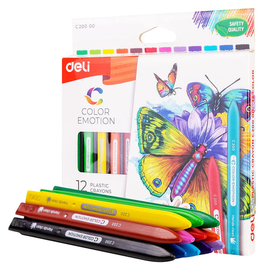 Deli WC20000 Plastic Crayons, Pack of 12 - Color May Vary