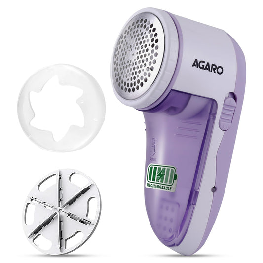 AGARO 2419 Lint Remover, Electric Fabric Shaver, Rechargeable, Stainless Steel Blades, Portable, Multi-Functional Fuzz Remover from Woollen Sweaters, Coat, Blankets, Jackets, Carpets, Burr Remover