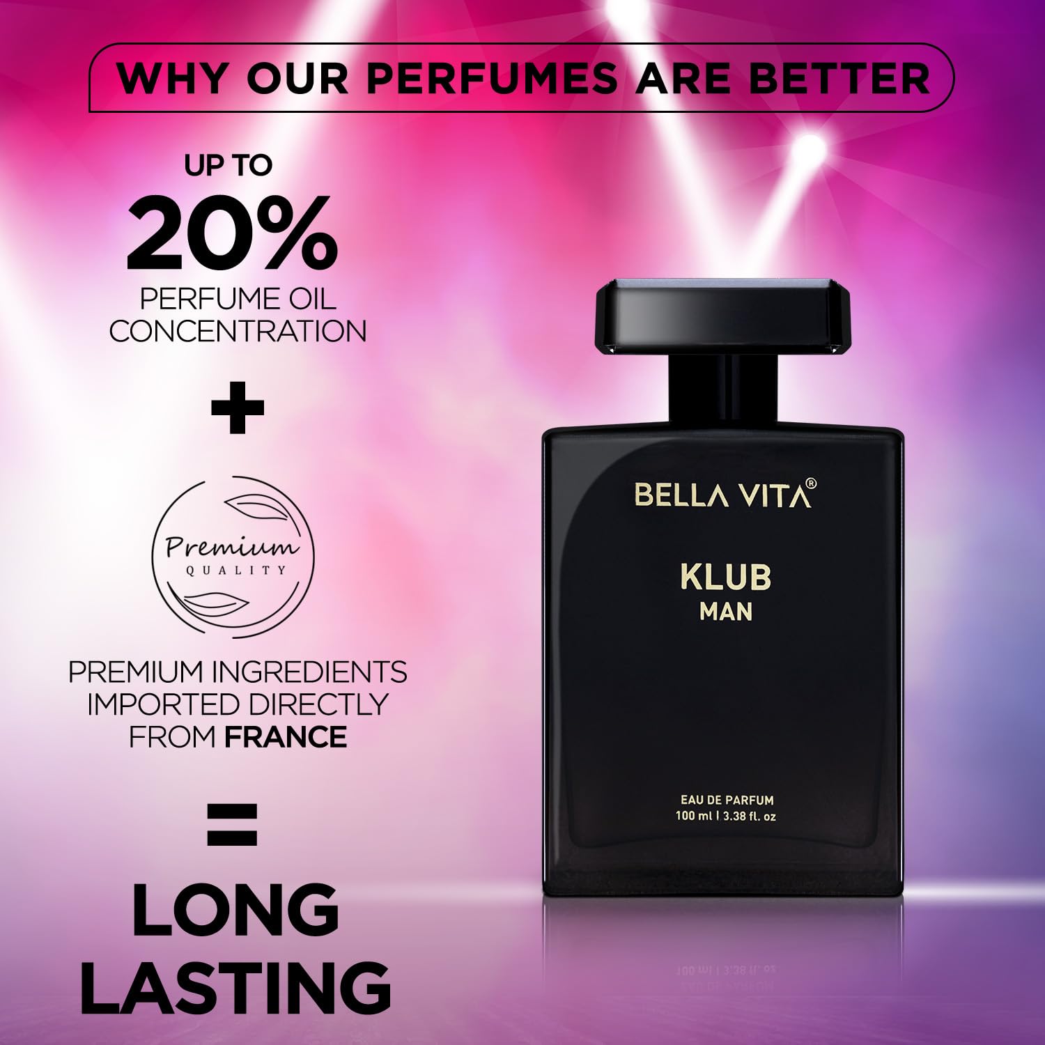 Bella Vita Luxury KLUB Man Eau De Parfum Perfume with Lemon, Rose, Patchouli, Vanilla|Premium, Long Lasting Citrusy Aromatic Fragrance for Men, 100 ML