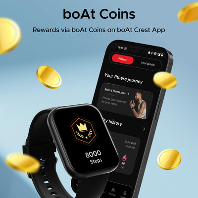 boAt Wave Active Smart Watch with 1.96" HD Display, Coins, BT Calling,DIY Watch Face Studio,700+Active Modes,Live Cricket&Football Score,HR&SPO2 Monitoring(Active Black)