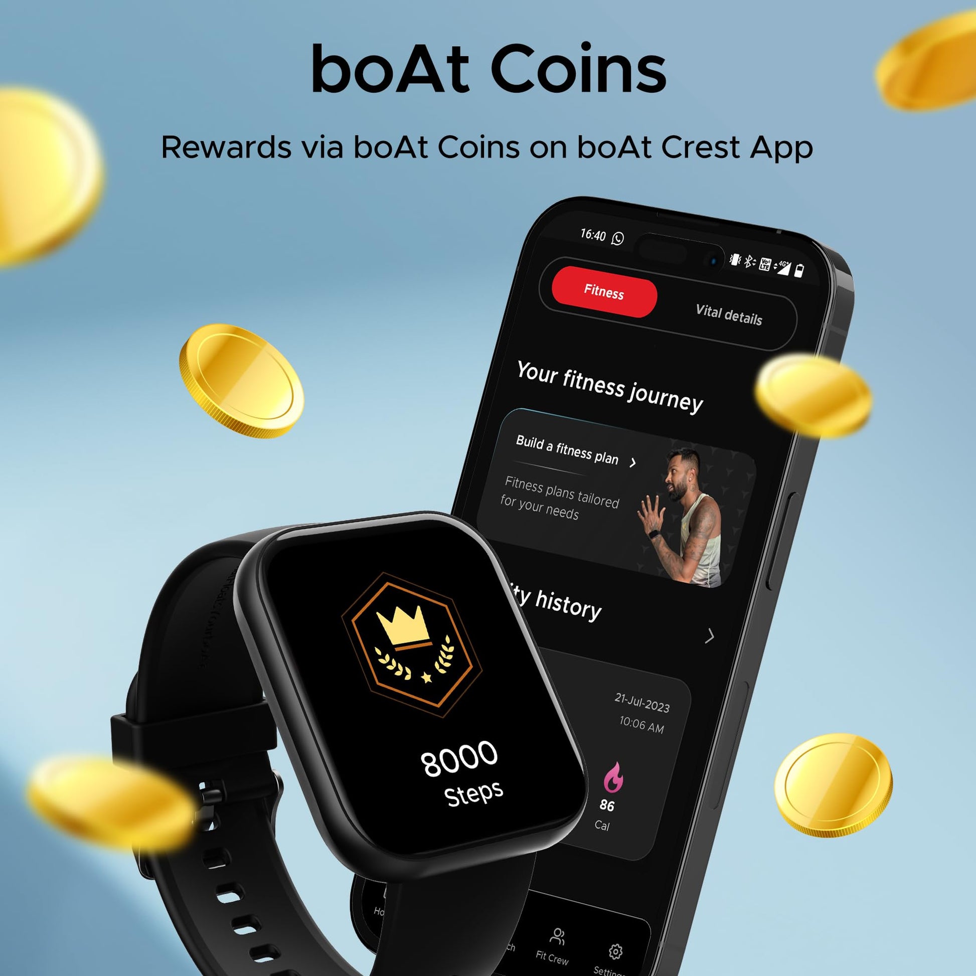 boAt Wave Active Smart Watch with 1.96" HD Display, Coins, BT Calling,DIY Watch Face Studio,700+Active Modes,Live Cricket&Football Score,HR&SPO2 Monitoring(Active Black)