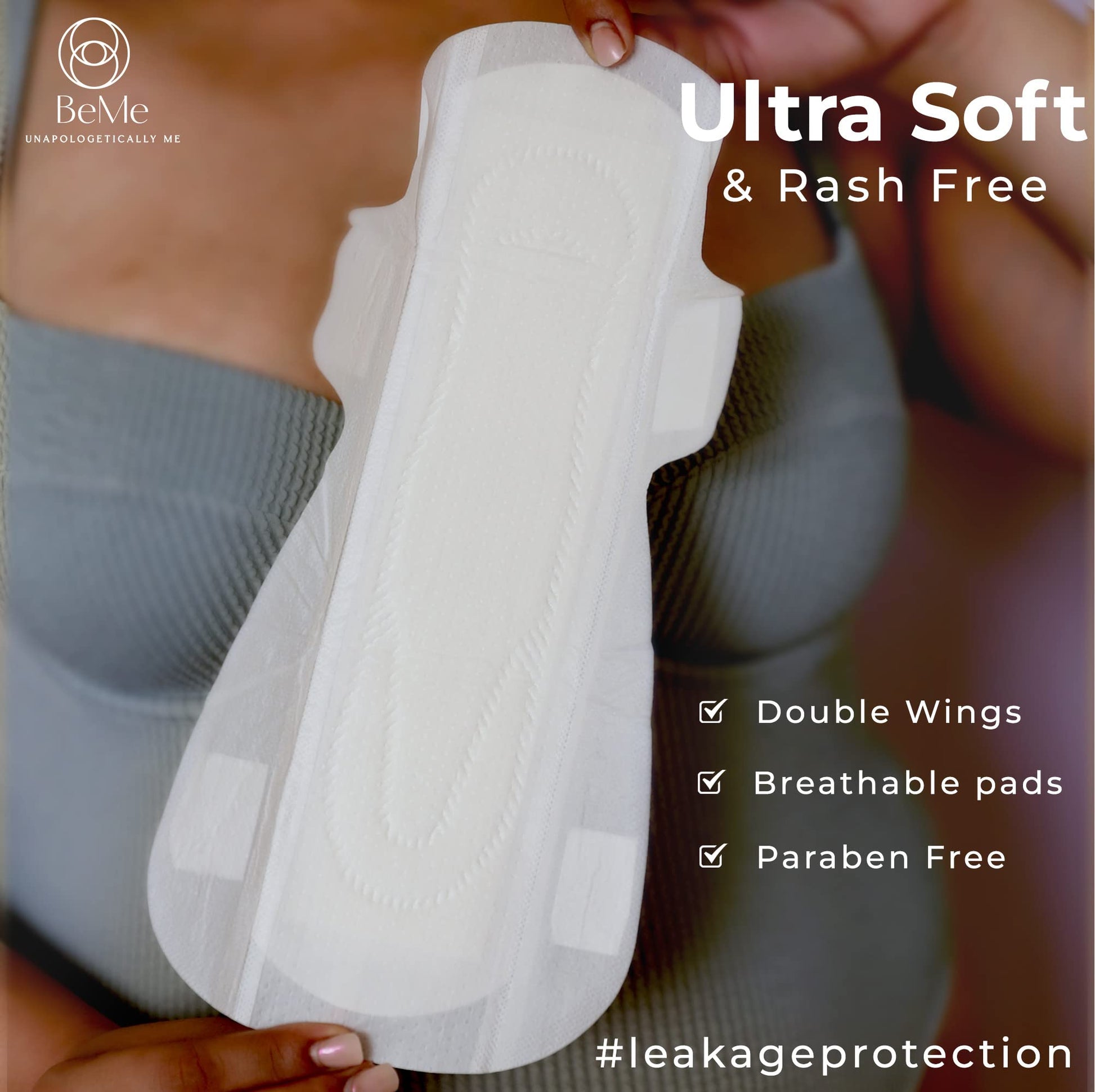 Be Me - 12 Sanitary Pads For Women, Rash Free, Ultra-Thin, Leak Proof, Biodegradable, Certified Napkins, LARGE for Medium Flow (Pack of 12) With White Disposable Pouch
