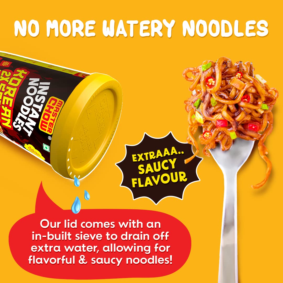 25x MasterChow Instant Cup Noodles - 2X Spicy Korean Noodles | Delicious Saucy Authentic Korean Taste with Extra Veggies | 100g - Pack of 25