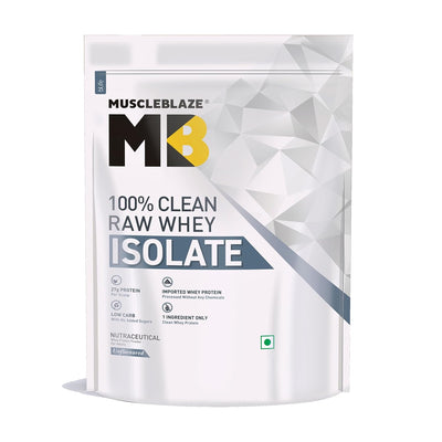 MuscleBlaze 100% Clean Raw Whey Protein Isolate (Unflavoured, 1kg) | 27g Protein per Scoop