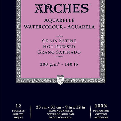 Arches Watercolour 300 GSM Hot Pressed Natural White 23 x 31 cm Paper Pad, 12 Sheets