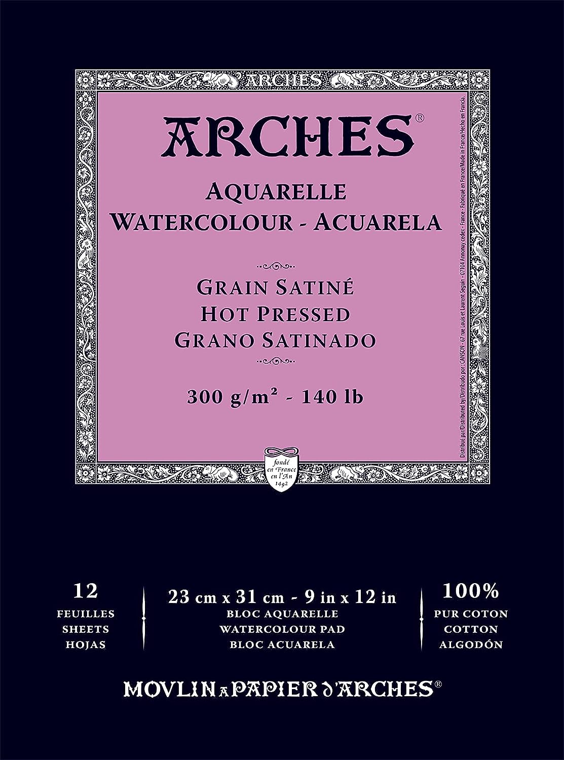 Arches Watercolour 300 GSM Hot Pressed Natural White 23 x 31 cm Paper Pad, 12 Sheets