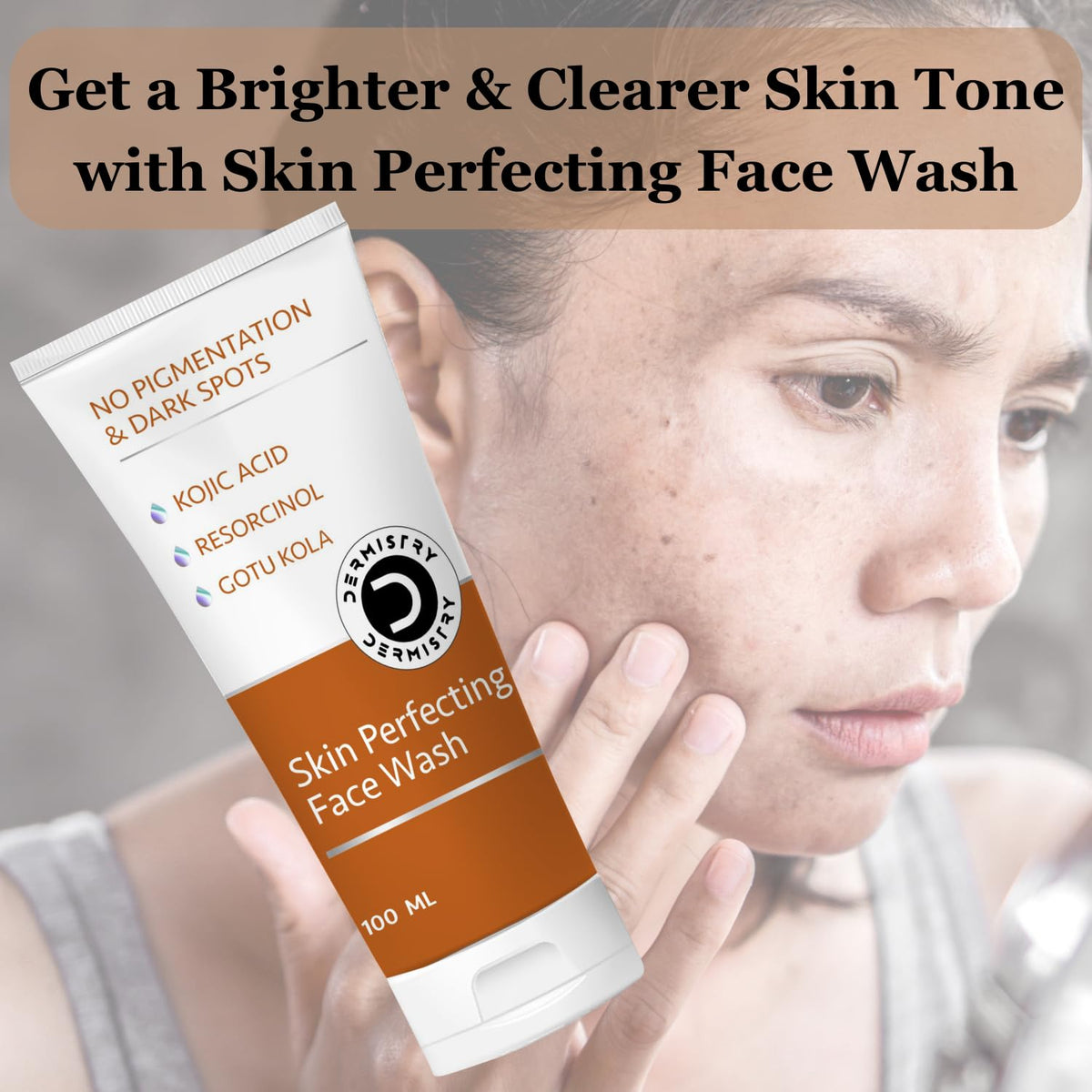 Dermistry 1% Kojic Acid Instant Pigmentation D De Tan Dark Spots Removal Skin Lightening Brightening Glowing Fairness Face Wash For Men Women - 100ml