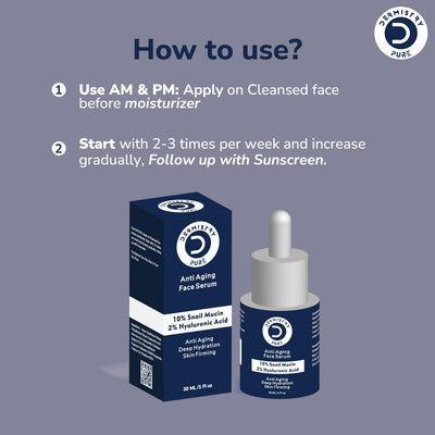 Dermistry Pure 10% Snail Mucin 96 Peptide + 2% Hyaluronic Acid Anti Aging Moisturizer Face Serum Repairs Fine Lines Wrinkles Collagen Boost Skin Lifting Firming Tightening Hydrating Anti Ageing 30ml