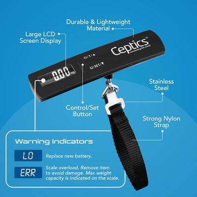 Ceptics weight machine for luggage weighing scale, luggage weighing scale capable capacity up to 50 Kg, weighing machine for luggage with LCD display luggage scale for bags, home, shop - BLACK