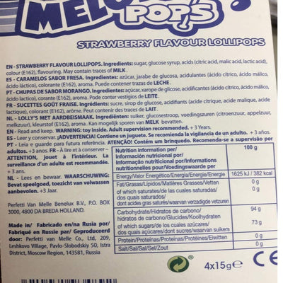 Chupa Chups Melody Pops Lollipops 4X15 Gram, Strawberry