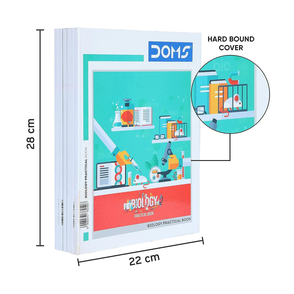 Doms Biology Practical Book | One side Ruled and One Side Plain | 132 Pages | 28 x 22 cm | Pack of 6