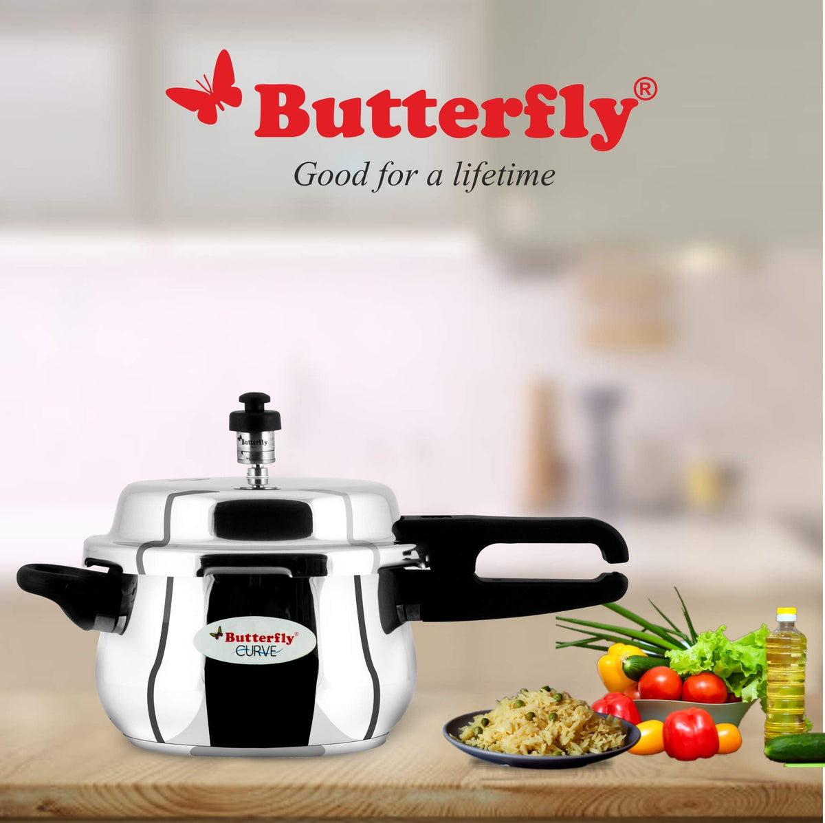Butterfly Curve Stainless Steel Pressure Cooker, 3 Litre (Indian Plug)