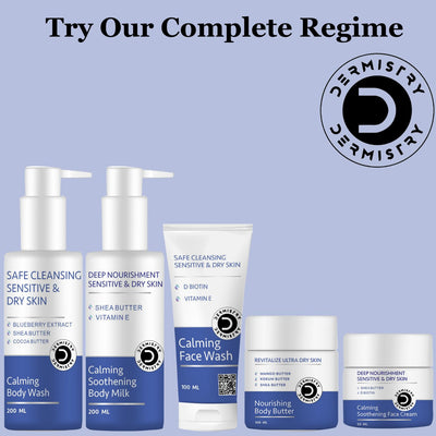 Dermistry Sensitive & Dry Skin Creamy Mild Safe Moisturizing Face Wash Cleanser For Winter & All Seasons, Sulphate Paraben Free, D Biotin Vitamin E, Suits Combination & All Skin Types - Men Women