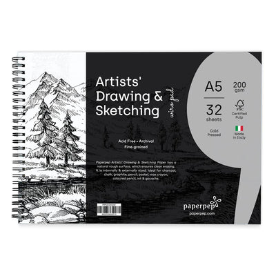 PaperPep Artists' Sketching & Drawing Wiro Pads 200GSM A5 Pack of 32 Sheets