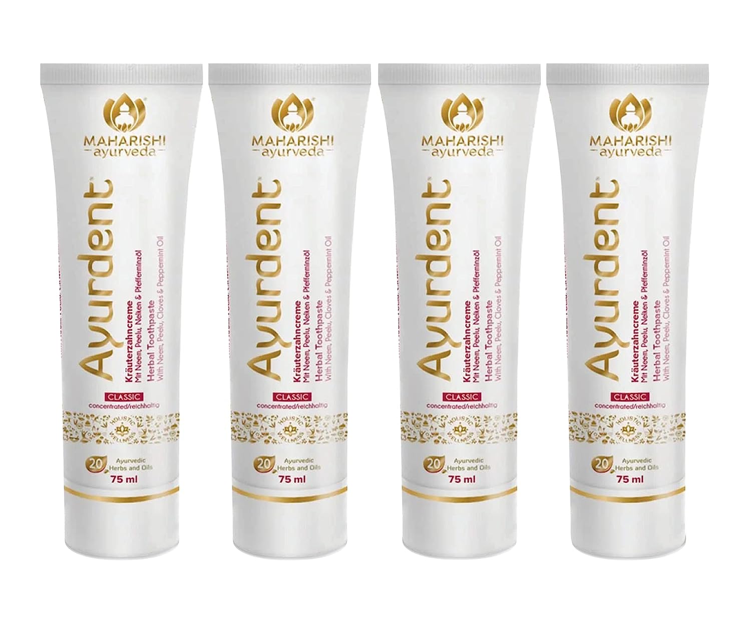 4x Maharishi Ayurveda Ayurdent Classic Herbal Toothpaste - 75 ML each (Classic, Pack of 4)