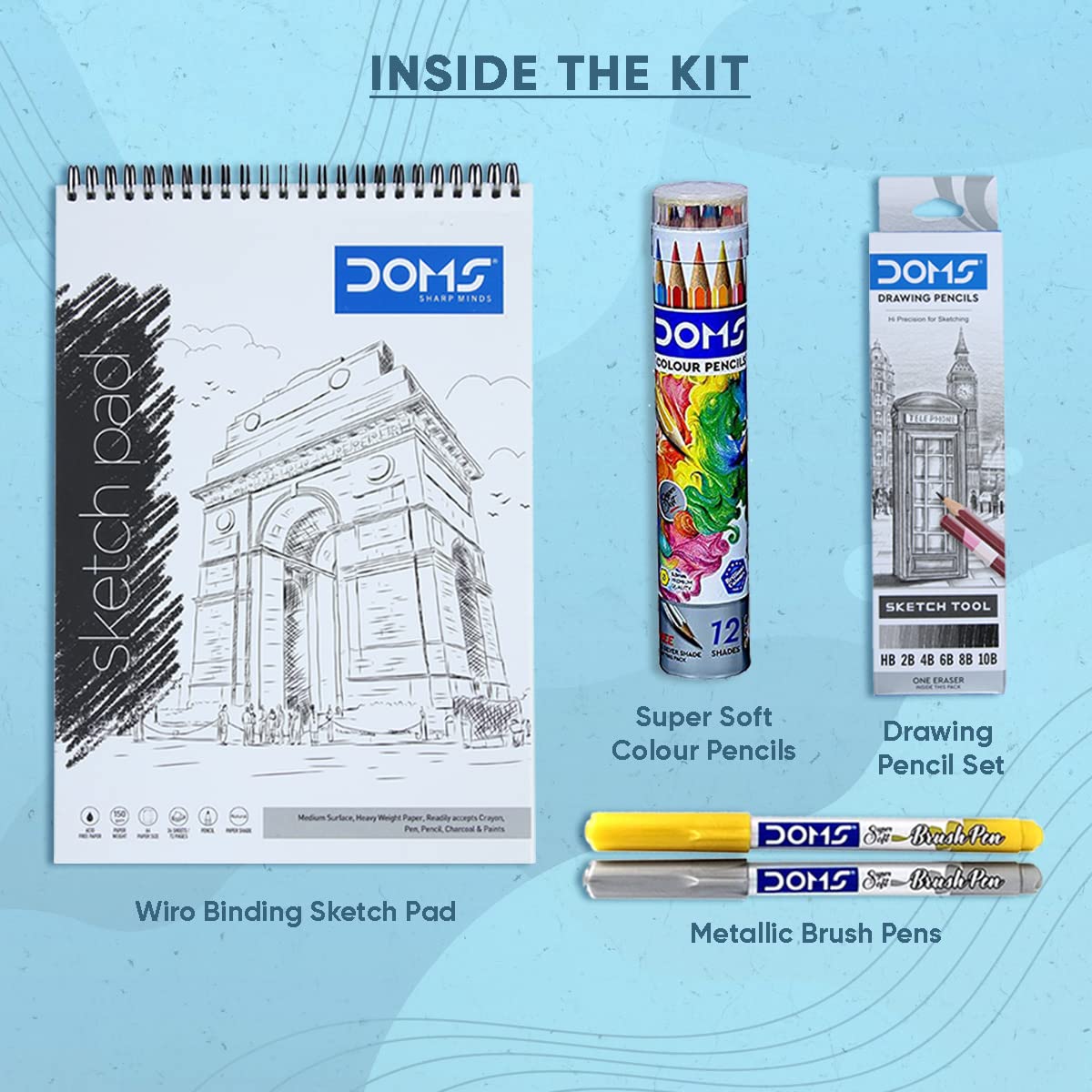 DOMS Sketching Smart Kit Mega Gift Pack | Sketching Set for Kids | Best for School, College & Office | Sketching Pencil Set, Colour Pencils, Sketch Pad, DOMS Brush Pen | DOMS Stationery