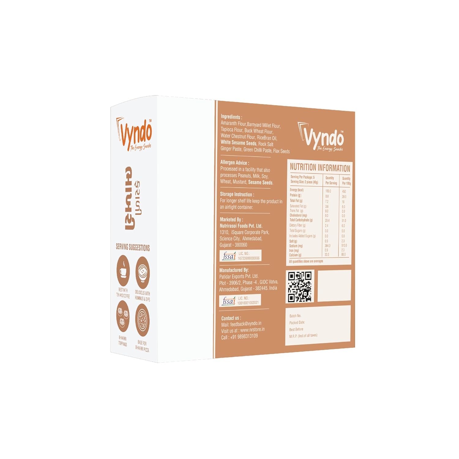 Vyndo Farali Bhakhri - Pack of 4 (200 gm each) | Millet Snacks | Healthy Snacks | Gluten free | No wheat | Fasting Snack