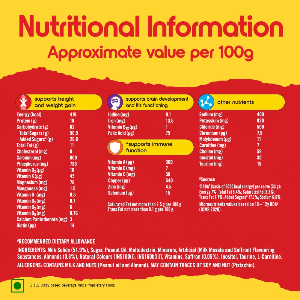 Complan Nutrition Drink Powder for Children, Royale Chocolate Flavour, 500 g Carton | Nutrition drink for kids with protein & 34 vital nutrients