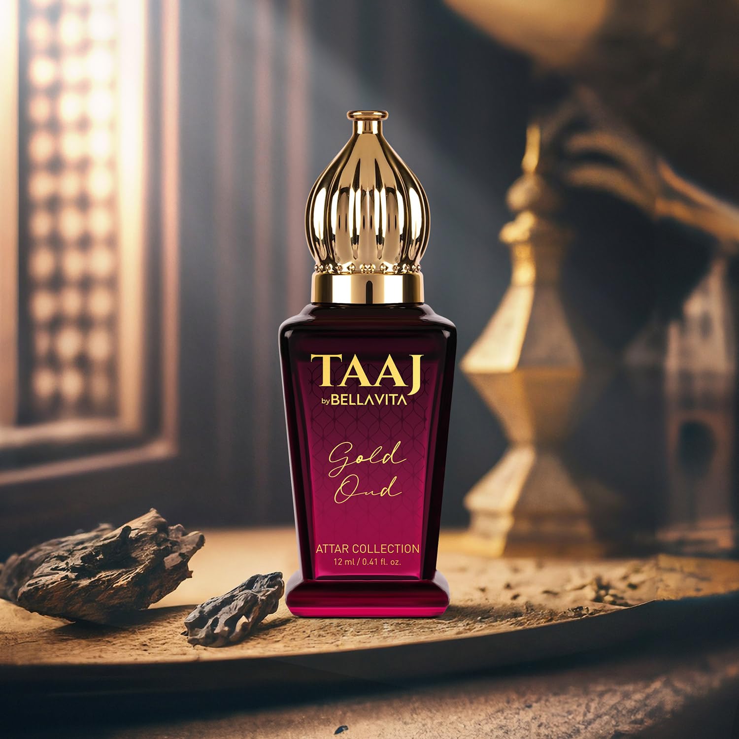 Bella Vita Luxury TAAJ Gold Oud Attar with Caramel, Rose, Jasmine & Orris for Men and Women, Non-Alcoholic Roll On, Long Lasting Fragrance, 12 ML