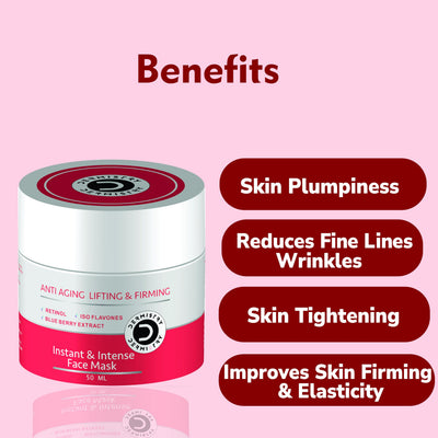 Dermistry Anti Aging Instant Skin Firming Lifting Tightening Retinol Blueberry Vit E Face Pack Mask For Ageing Fine Lines Wrinkles - 50ml