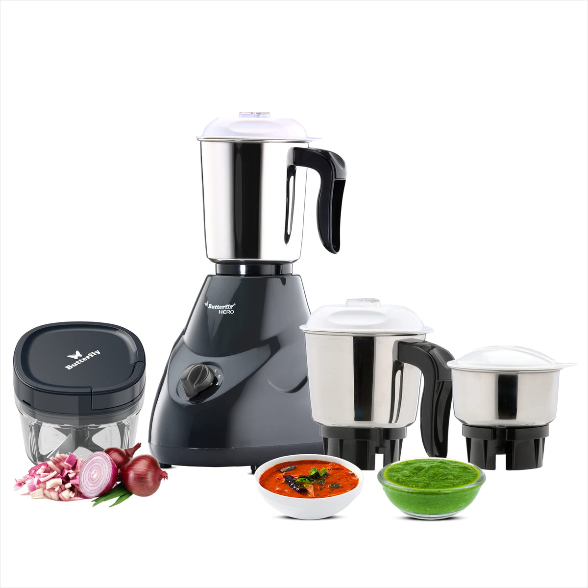 Butterfly Hero 500W Mixer Grinder And Vegetable Chopper, Grey - 500 Watts