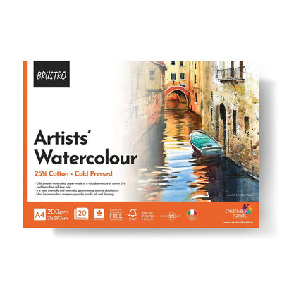 BRUSTRO Artist 25% Cotton Watercolour Pad Cold Pressed 200 GSM A4 Pad 20 Sheets