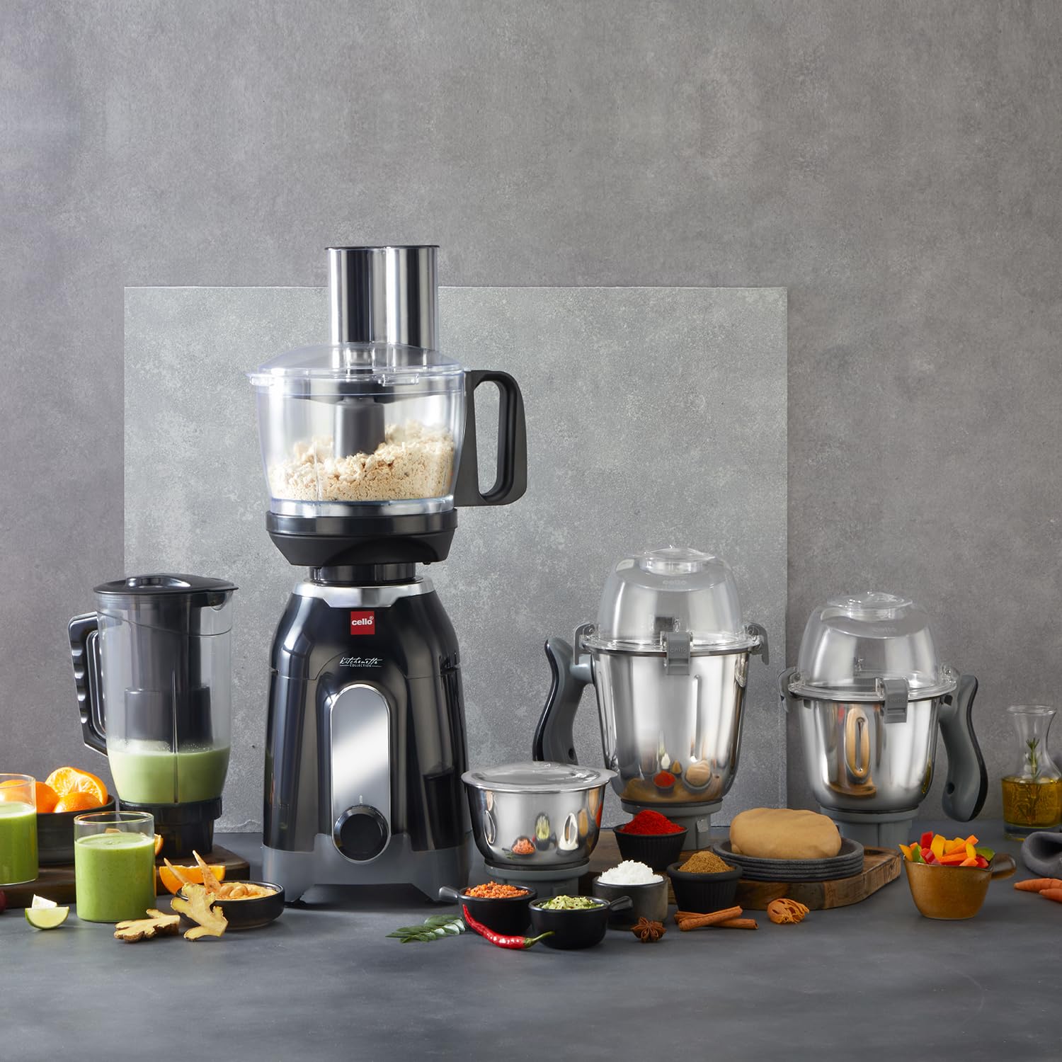 Cello Discovery Chef Mixer Grinder 5 Jars, 1000Watts | Chutney Jar, Wet Jar, Food Machine, Juicer Jar, Dry Jar | Stainless Steel Jars and Sturdy Body | 6 Additional Attachments