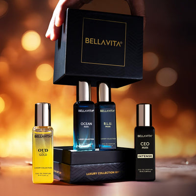 Bella Vita Luxury Collection Eau De Parfum Gift Set 4 x 20ml for Men & Women with OUD GOLD, OCEAN, B.L.U & CEO Man Perfume|Long Lasting EDP Fragrance Scent