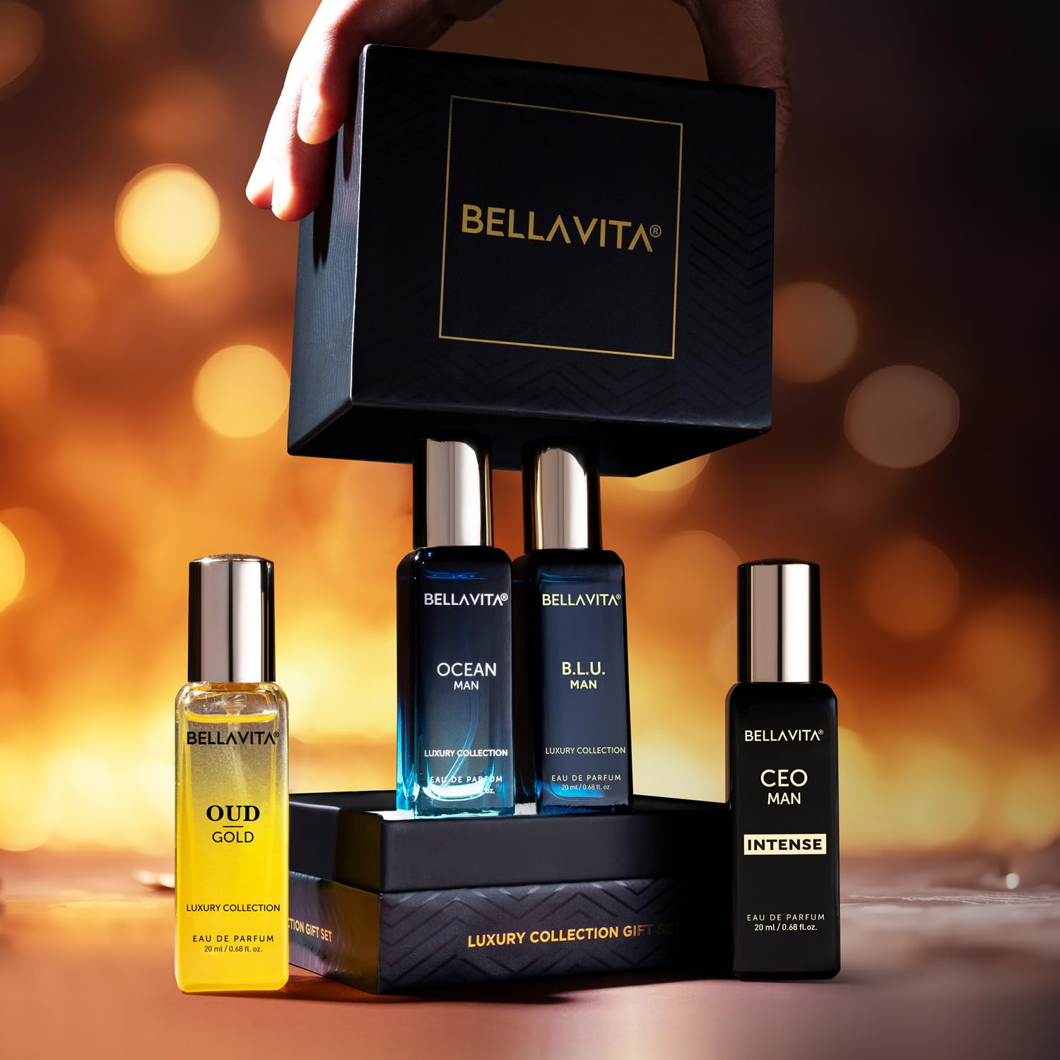 Bella Vita Luxury Collection Eau De Parfum Gift Set 4 x 20ml for Men & Women with OUD GOLD, OCEAN, B.L.U & CEO Man Perfume|Long Lasting EDP Fragrance Scent